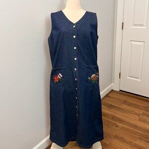 TY Original Wear Denim Jumper Holiday Christmas Embroidered Sz 18